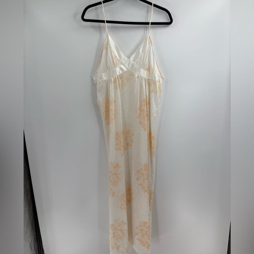 Saks Fifth Avenue Cream Maxi Slip Dress with Pale Peach Floral Print